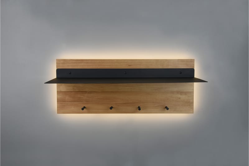 Naulakko Samantha LED-valolla ja hyllyllä 75x30 cm Puu/Musta - Mirrors and more - Säilytys - Vaatesäilytys - Vaatenaulakko - Koukkunaulakot
