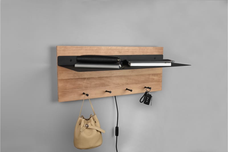 Naulakko Samantha LED-valolla ja hyllyllä 75x30 cm Puu/Musta - Mirrors and more - Säilytys - Vaatesäilytys - Vaatenaulakko - Koukkunaulakot