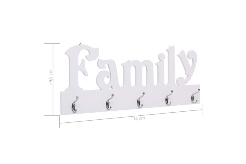 Seinälle kiinnitettävä naulakko FAMILY 74x29,5 cm - Valkoinen - Säilytys - Vaatesäilytys - Vaatenaulakko - Koukkunaulakot