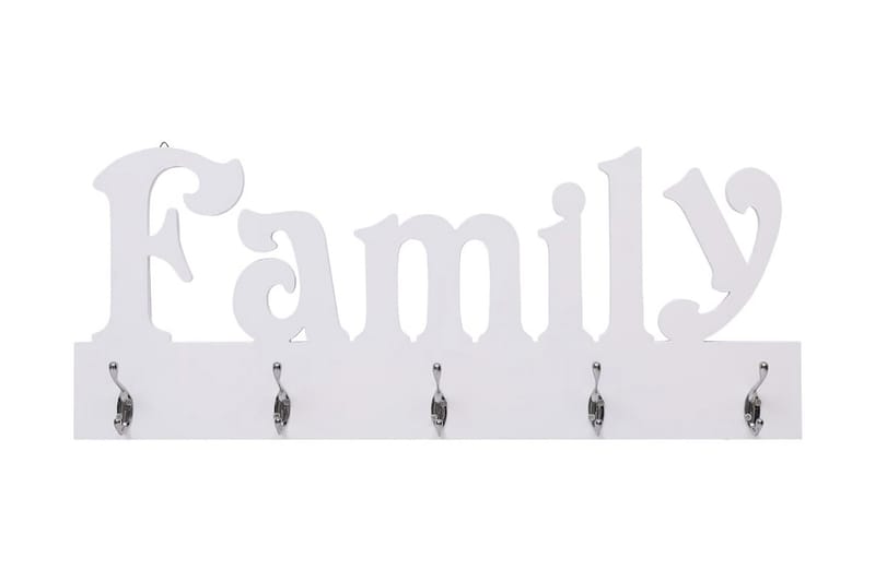 Seinälle kiinnitettävä naulakko FAMILY 74x29,5 cm - Valkoinen - Säilytys - Vaatesäilytys - Vaatenaulakko - Koukkunaulakot