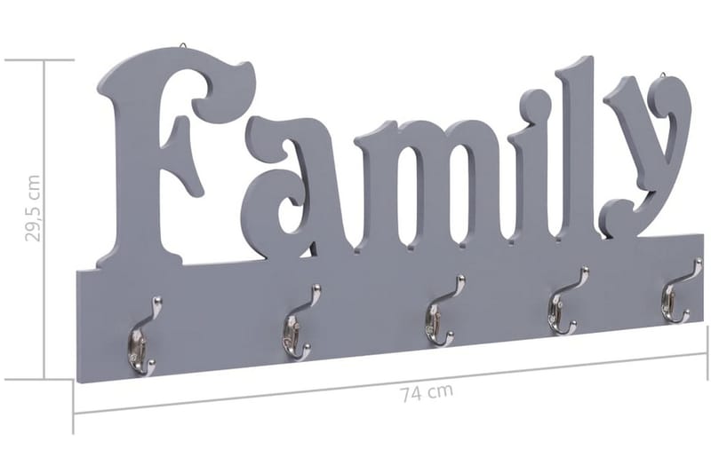 Seinälle kiinnitettävä naulakko FAMILY harmaa 74x29,5 cm - Harmaa - Säilytys - Vaatesäilytys - Vaatenaulakko - Koukkunaulakot