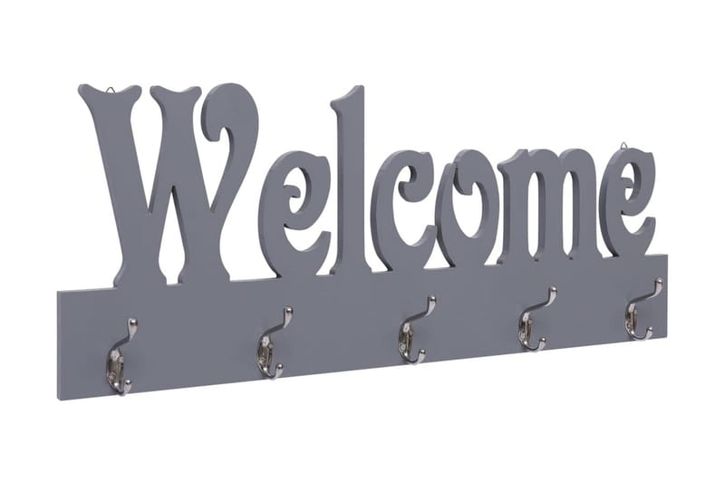 Seinälle kiinnitettävä naulakko WELCOME harmaa 74x29,5 cm - Harmaa - Säilytys - Vaatesäilytys - Vaatenaulakko - Koukkunaulakot