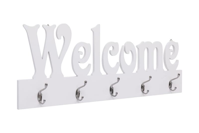 Seinälle kiinnitettävä naulakko WELCOME valkoinen 74x29,5 cm - Valkoinen - Säilytys - Vaatesäilytys - Vaatenaulakko - Koukkunaulakot