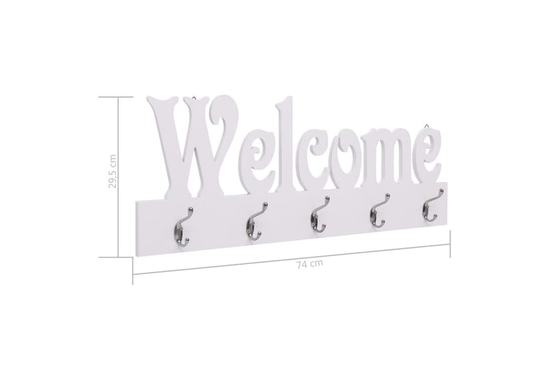 Seinälle kiinnitettävä naulakko WELCOME valkoinen 74x29,5 cm - Valkoinen - Säilytys - Vaatesäilytys - Vaatenaulakko - Koukkunaulakot