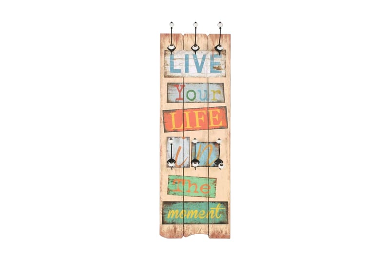 Seinänaulakko 6 koukulla LIVE LIFE 120x40 cm - Monivärinen - Säilytys - Vaatesäilytys - Vaatenaulakko - Koukkunaulakot