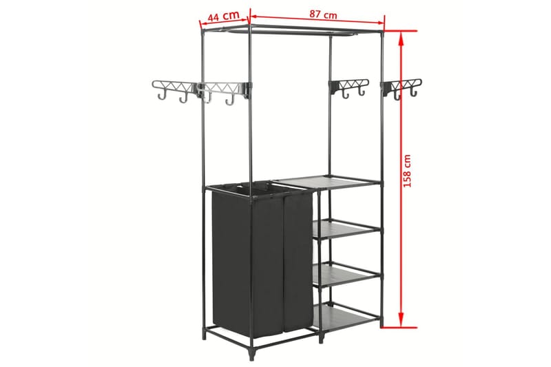 Vaatenaulakko teräs ja kuitukangas 87x44x158 cm musta - Musta - Vaatenaulakko - Vaatekoukku - Vaatenaulakot - Koukkunaulakot