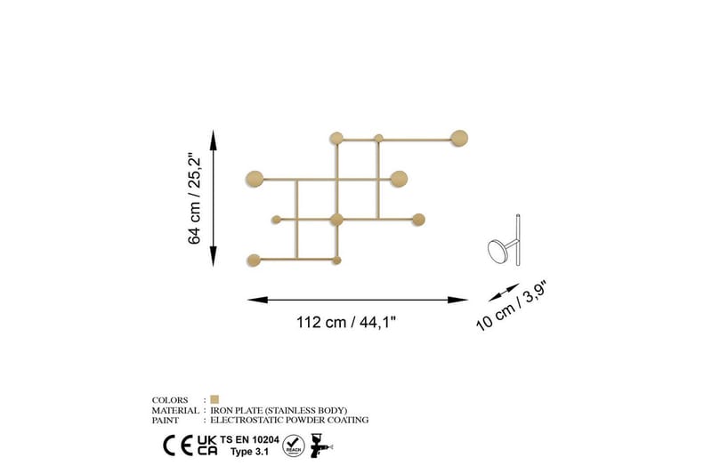 Metallinen Seinäkoukku Colna Kulta - Kulta - Säilytys - Vaatesäilytys - Vaatenaulakko