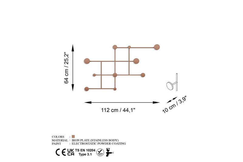 Metallinen Seinäkoukku Colna Kupari - Kupari - Säilytys - Vaatesäilytys - Vaatenaulakko