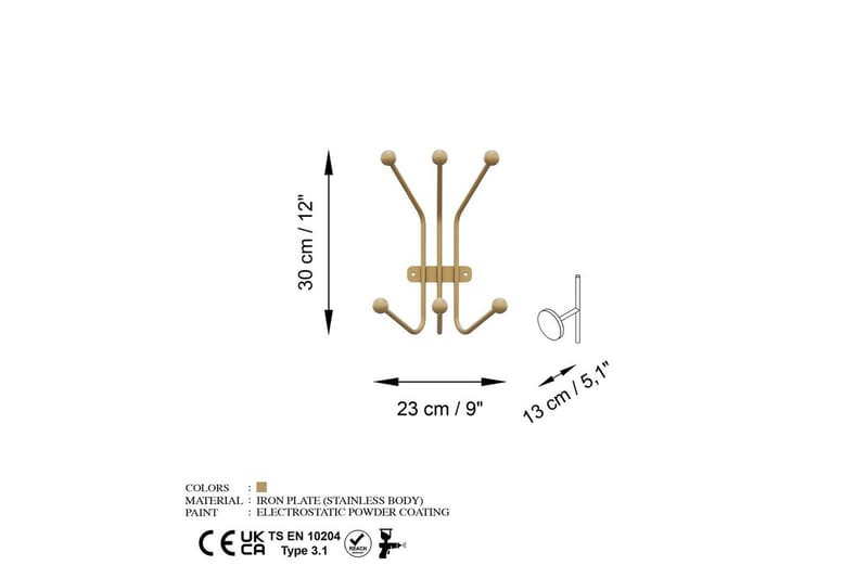 Metallinen Seinäkoukku Muurahainen Kulta - Kulta - Säilytys - Vaatesäilytys - Vaatenaulakko