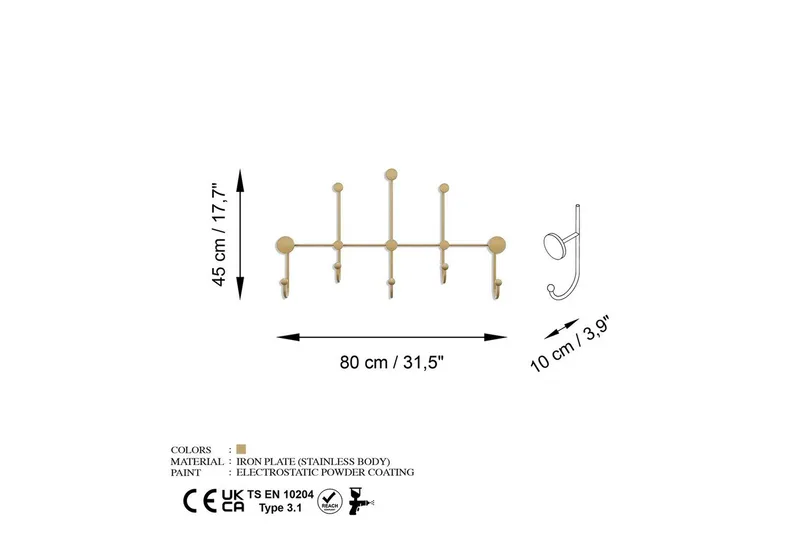 Metallinen Seinäkoukku Ranjita Kulta - Kulta - Säilytys - Vaatesäilytys - Vaatenaulakko