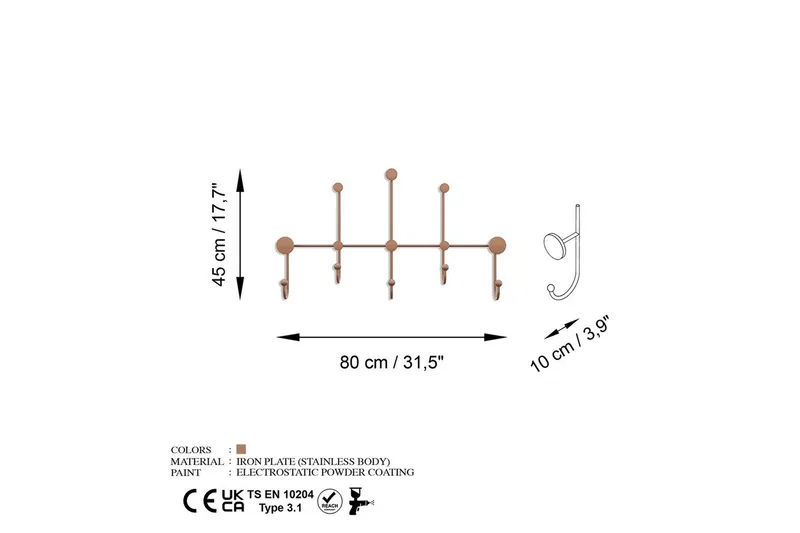 Metallinen Seinäkoukku Ranjita Kupari - Kupari - Säilytys - Vaatesäilytys - Vaatenaulakko