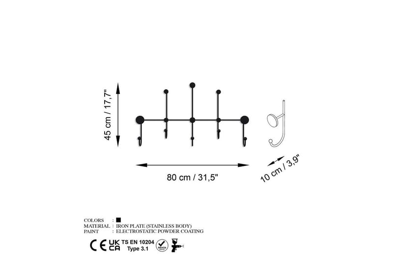 Metallinen Seinäkoukku Ranjita Musta - Musta - Säilytys - Vaatesäilytys - Vaatenaulakko