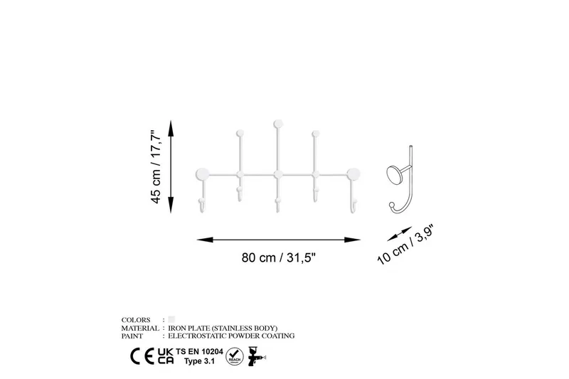 Metallinen Seinäkoukku Ranjita Valkoinen - Valkoinen - Säilytys - Vaatesäilytys - Vaatenaulakko