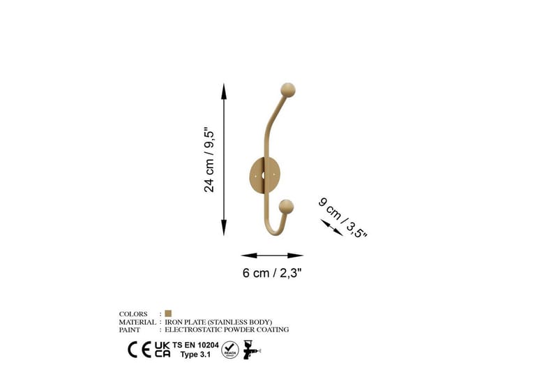 Metallinen Seinäkoukku Sarvikuono Kulta - Kulta - Säilytys - Vaatesäilytys - Vaatenaulakko