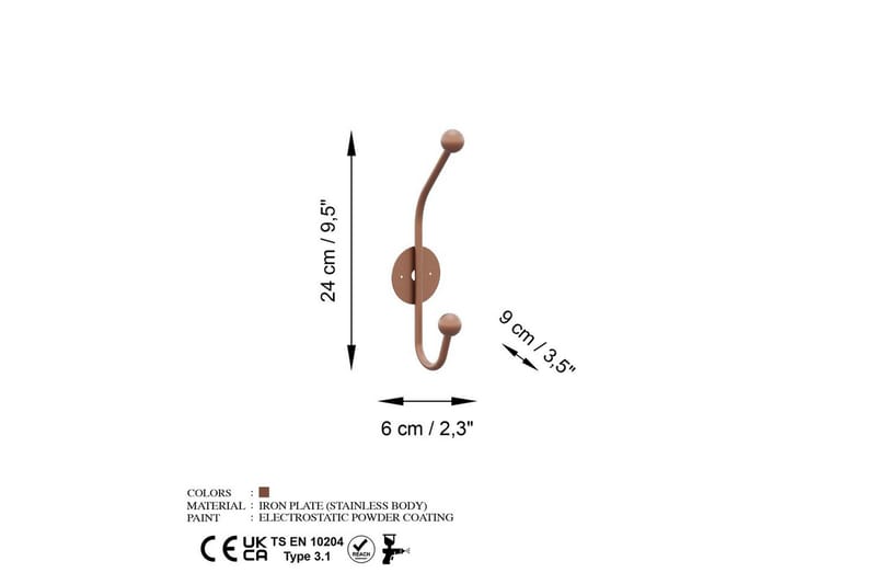 Metallinen Seinäkoukku Sarvikuono Kupari - Kupari - Säilytys - Vaatesäilytys - Vaatenaulakko