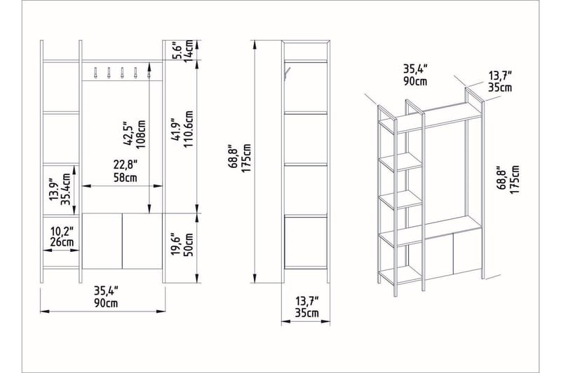 Naulakko Violaceae 90x175 cm - Valkoinen - Säilytys - Vaatesäilytys - Vaatenaulakko - Koukkunaulakot