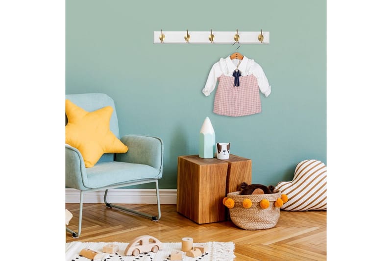 Puinen seinäkoukku Ranvir valkoinen / kulta - 65 x 7 x 8 - Säilytys - Vaatesäilytys - Vaatenaulakko