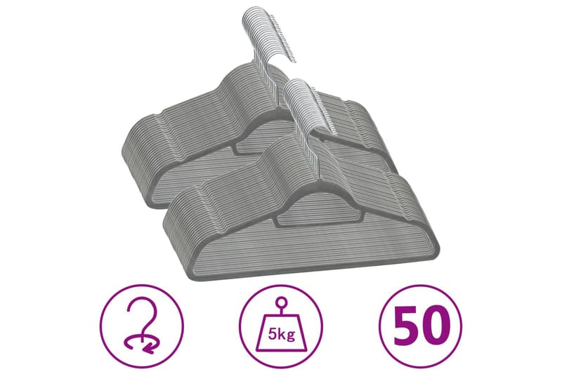 50 kpl Vaateripustinsarja liukumaton harmaa sametti - Harmaa - Säilytys - Vaatesäilytys - Vaatenaulakko - Ripustimet