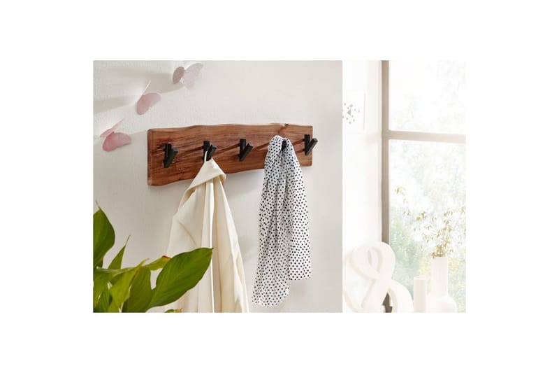 Seinähylly Wohnling Kiinteä puurakenteinen seinään kiinnitettävä naulakko 60 cm teollinen - Säilytys - Vaatesäilytys - Vaatenaulakko