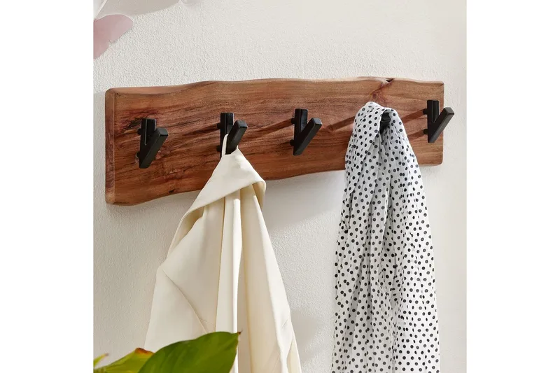 Seinähylly Wohnling Kiinteä puurakenteinen seinään kiinnitettävä naulakko 60 cm teollinen - Säilytys - Vaatesäilytys - Vaatenaulakko