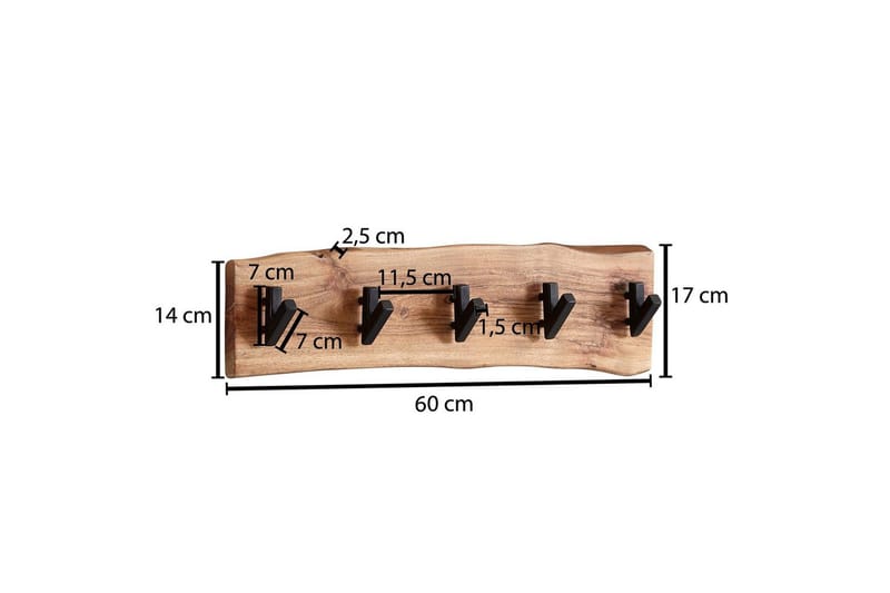 Seinähylly Wohnling Kiinteä puurakenteinen seinään kiinnitettävä naulakko 60 cm teollinen - Säilytys - Vaatesäilytys - Vaatenaulakko