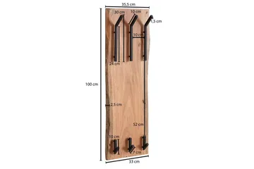 Seinähylly Wohnling Massiivipuinen puureuna Seinään kiinnitettävä naulakko 35X100 cm Teollisuus - Säilytys - Vaatesäilytys - Vaatenaulakko