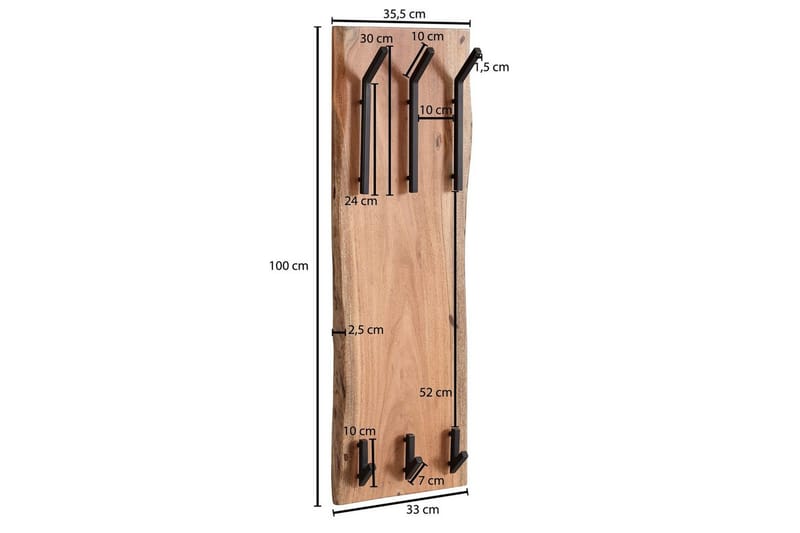 Seinähylly Wohnling Massiivipuinen puureuna Seinään kiinnitettävä naulakko 35X100 cm Teollisuus - Säilytys - Vaatesäilytys - Vaatenaulakko