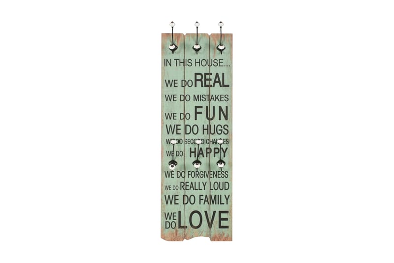 Seinänaulakko 6 koukulla HAPPY LOVE 120x40 cm - Monivärinen - Säilytys - Vaatesäilytys - Vaatenaulakko