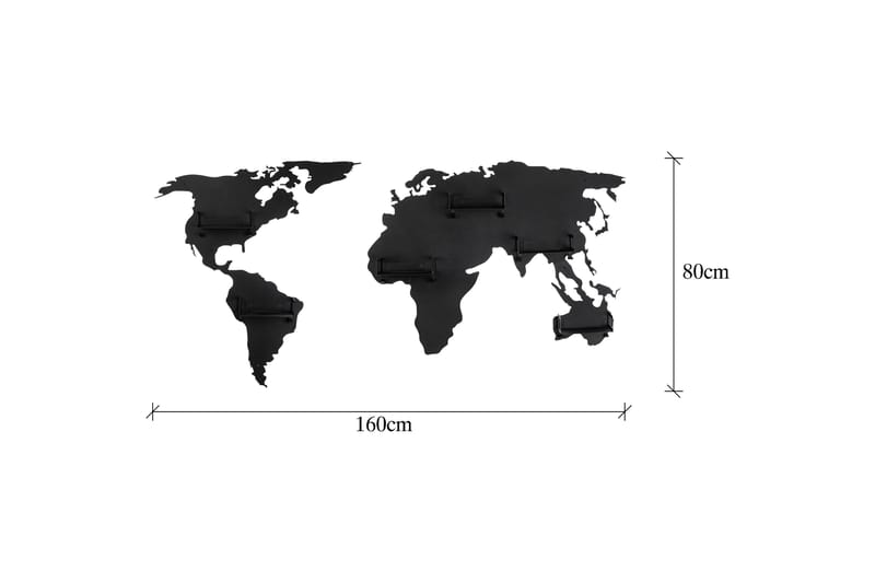 Vaatekoukku World Map - Musta - Vaatenaulakko - Vaatekoukku - Vaatenaulakot - Koukkunaulakot