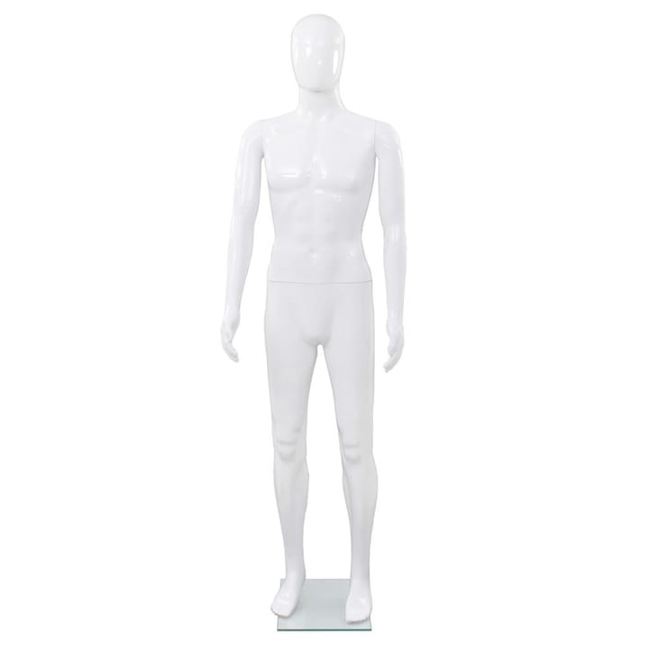 Aidon kokoinen miesmallinukke lasijalustalla 185cm - Valkoinen - Vaateteline & pukuteline - Vaatenaulakko