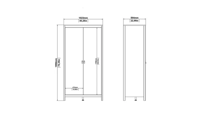 Vallvidera Vaatekaappi 102,3x199 cm - Musta - Säilytys - Vaatesäilytys - Vaatekaappi