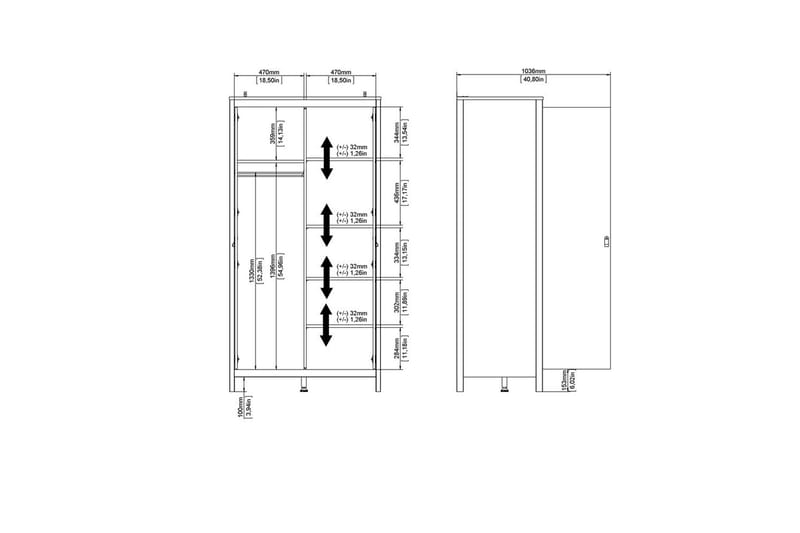 Vallvidera Vaatekaappi 102,3x199 cm - Musta - Säilytys - Vaatesäilytys - Vaatekaappi