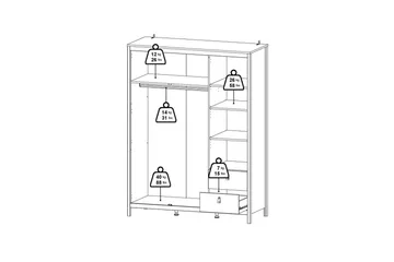 Vallvidera Vaatekaappi Peilillä 150x199 cm - Beige - Säilytys - Vaatesäilytys - Vaatekaappi