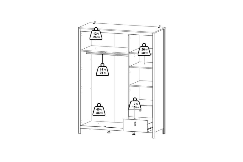 Vallvidera Vaatekaappi Peilillä 150x199 cm - Beige - Säilytys - Vaatesäilytys - Vaatekaappi