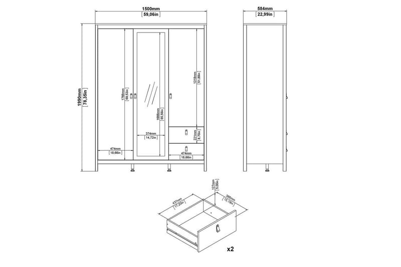Vallvidera Vaatekaappi Peilillä 150x199 cm - Beige - Säilytys - Vaatesäilytys - Vaatekaappi