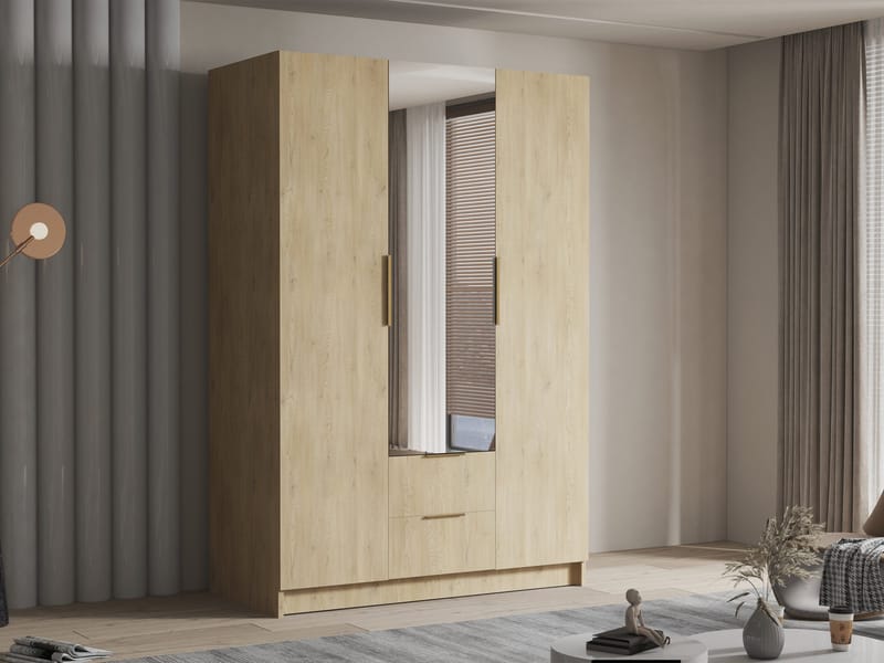 Varros Vaatekaappi peilillä 150x216 cm - Ruskea - Säilytys - Vaatesäilytys - Vaatekaappi