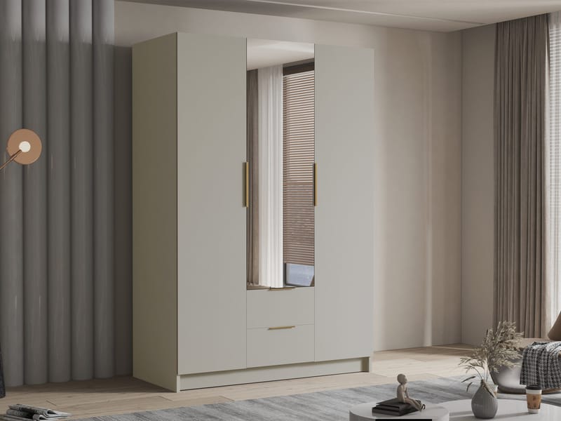 Varros Vaatekaappi peilillä 150x216 cm - Beige - Säilytys - Vaatesäilytys - Vaatekaappi