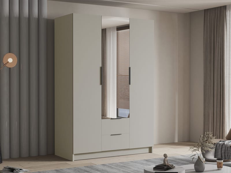 Varros Vaatekaappi peilillä 150x216 cm - Beige - Säilytys - Vaatesäilytys - Vaatekaappi