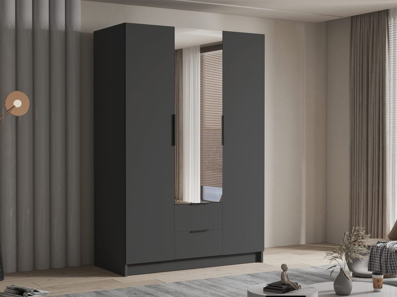 Varros Vaatekaappi peilillä 150x216 cm - Musta - Säilytys - Vaatesäilytys - Vaatekaappi