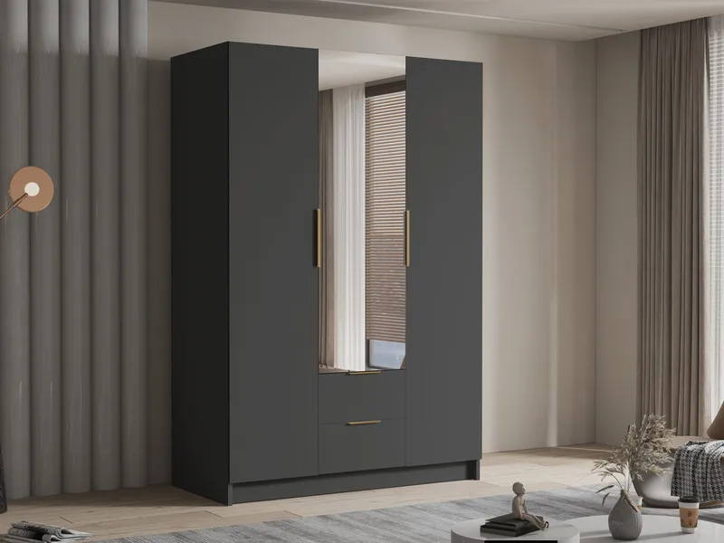 Varros Vaatekaappi peilillä 150x216 cm - Musta - Säilytys - Vaatesäilytys - Vaatekaappi