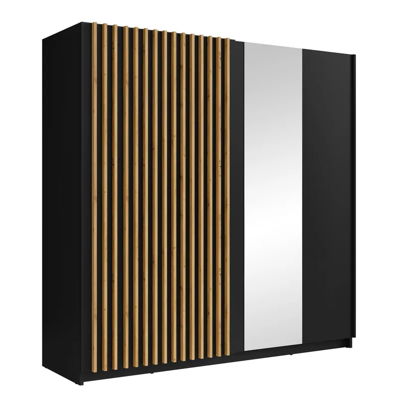 Veylan-vaatekaappi peilillä 201x199 cm, musta