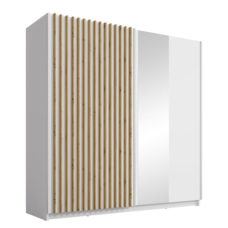 Veylan-vaatekaappi peilillä 201x199 cm - valkoinen - Säilytys - Vaatesäilytys - Vaatekaappi