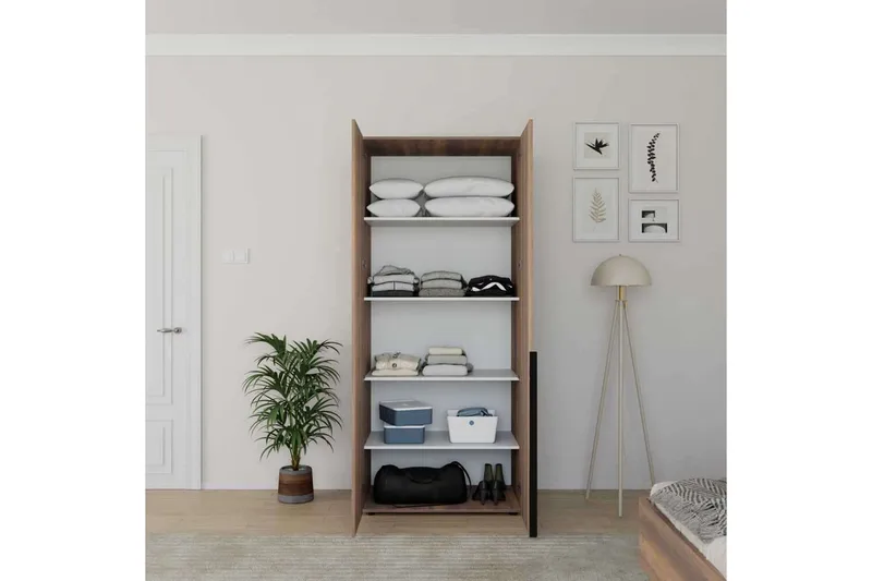 Vornic Vaatekaappi 90x210 cm - Pähkinä - Säilytys - Vaatesäilytys - Vaatekaappi