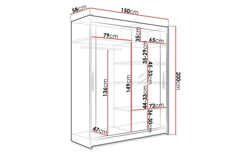 Westa vaatekaappi 150 cm puuta ja lasiovella - Valkoinen - Säilytys - Vaatesäilytys - Vaatekaappi