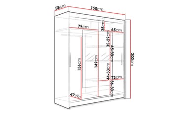 Westa vaatekaappi säilytyksellä 150 cm puuta ja lasiovella - Valkoinen - Säilytys - Vaatesäilytys - Vaatekaappi