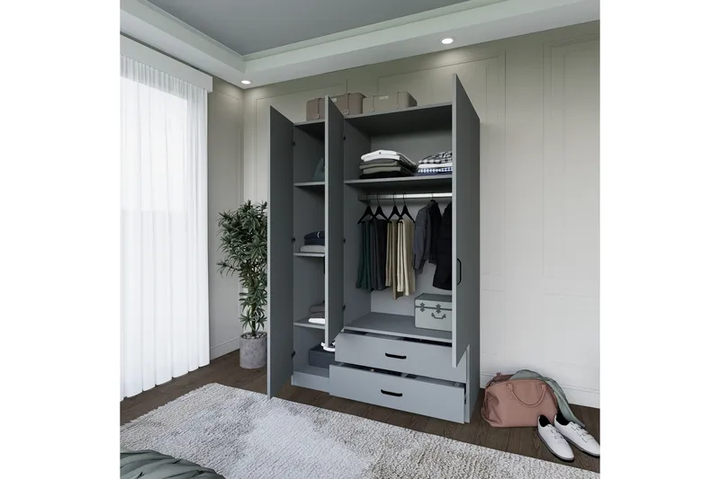 Yaman Vaatekaappi 120x181 cm - Harmaa - Säilytys - Vaatesäilytys - Vaatekaappi