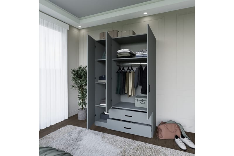 Yaman Vaatekaappi 120x181 cm - Harmaa - Säilytys - Vaatesäilytys - Vaatekaappi