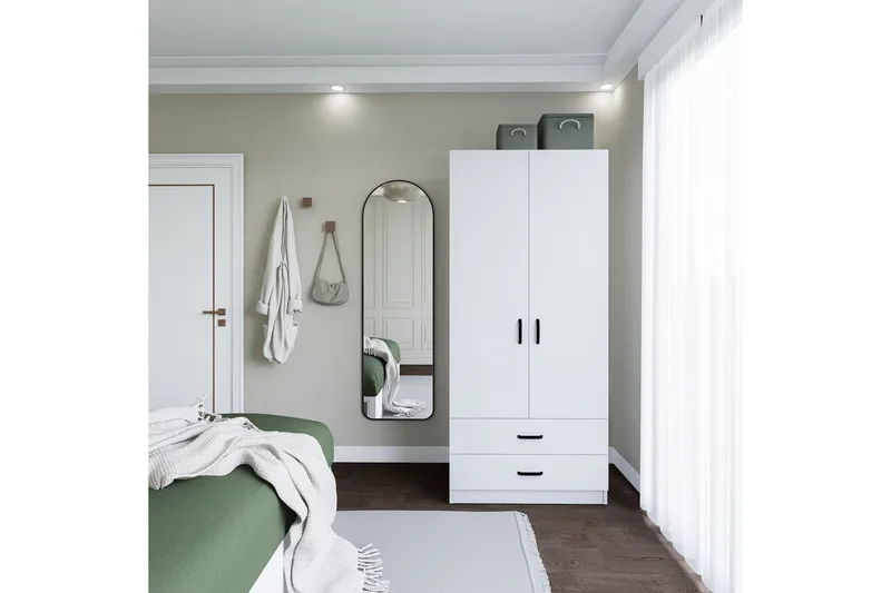 Yaman Vaatekaappi 80x182 cm - Matta valkoinen - Säilytys - Vaatesäilytys - Vaatekaappi