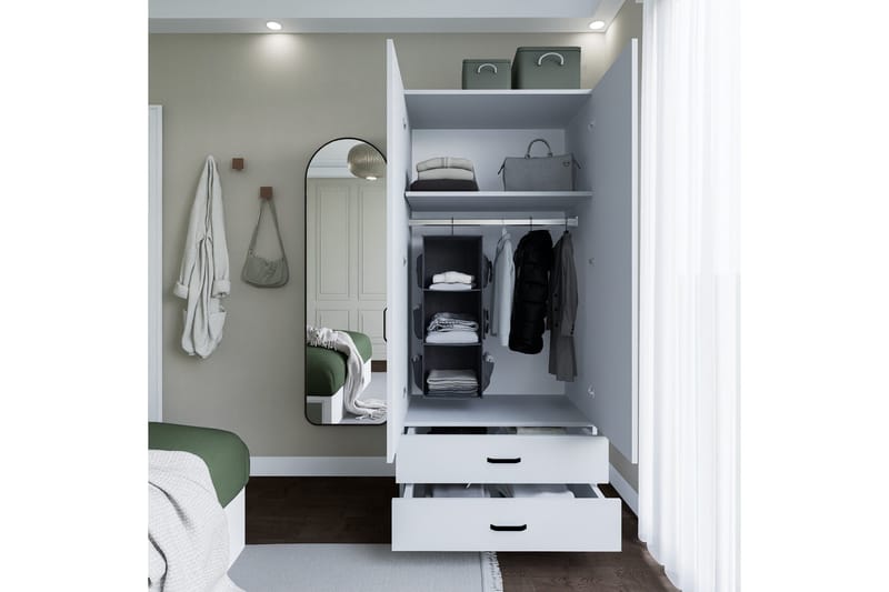 Yaman Vaatekaappi 80x182 cm - Matta valkoinen - Säilytys - Vaatesäilytys - Vaatekaappi