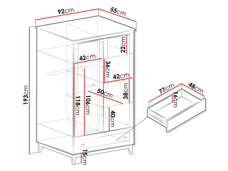 Zeylor Vaatekaappi 193 cm - Säilytys - Vaatesäilytys - Vaatekaappi